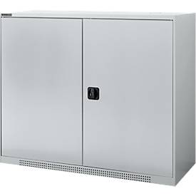 Schäfer Shop Genius Flügeltürschrank FS, Stahl, mit Belüftungslöchern, B 1343 x T 420 x H 1105 mm, 3 OH, weißaluminium/weißaluminium, bis 450 kg