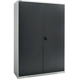 Schäfer Shop Genius Flügeltürschrank FS, Stahl, mit Belüftungslöchern, B 1343 x T 420 x H 1950 mm, 5 OH, lichtgrau/anthrazitgrau, bis 450 kg