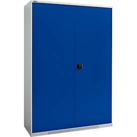 Schäfer Shop Genius Flügeltürschrank FS, Stahl, mit Belüftungslöchern, B 1343 x T 420 x H 1950 mm, 5 OH, lichtgrau/enzianblau, bis 450 kg