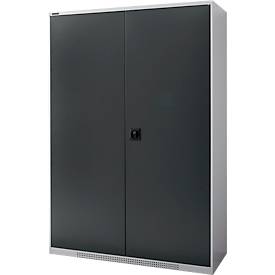 Schäfer Shop Genius Flügeltürschrank FS, Stahl, mit Belüftungslöchern, B 1343 x T 420 x H 1950 mm, 5 OH, weißaluminium/anthrazitgrau, bis 450 kg