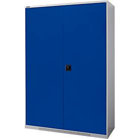 Schäfer Shop Genius Flügeltürschrank FS, Stahl, mit Belüftungslöchern, B 1343 x T 420 x H 1950 mm, 5 OH, weißaluminium/enzianblau, bis 450 kg