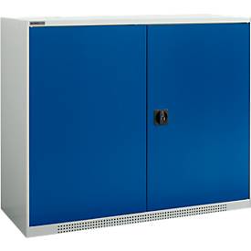Schäfer Shop Genius Flügeltürschrank FS, Stahl, mit Belüftungslöchern, B 1343 x T 620 x H 1105 mm, 3 OH, lichtgrau/enzianblau, bis 450 kg