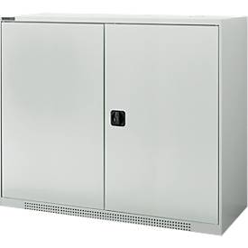 Schäfer Shop Genius Flügeltürschrank FS, Stahl, mit Belüftungslöchern, B 1343 x T 620 x H 1105 mm, 3 OH, lichtgrau/lichtgrau, bis 450 kg