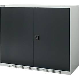 Schäfer Shop Genius Flügeltürschrank FS, Stahl, mit Belüftungslöchern, B 1343 x T 620 x H 1105 mm, 3 OH, weißaluminium/anthrazitgrau, bis 450 kg