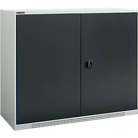 Schäfer Shop Genius Flügeltürschrank FS, Stahl, mit Belüftungslöchern, B 1343 x T 620 x H 1105 mm, 3 OH, weißaluminium/anthrazitgrau, bis 450 kg