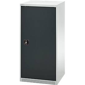 Schäfer Shop Genius Flügeltürschrank FS, Stahl, mit Belüftungslöchern, B 545 x T 420 x H 1105 mm, 3 OH, lichtgrau RAL 7035/anthrazitgrau RAL 7016, bis 250 kg