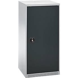 Schäfer Shop Genius Flügeltürschrank FS, Stahl, mit Belüftungslöchern, B 545 x T 420 x H 1105 mm, 3 OH, weißaluminium RAL 9006/anthrazitgrau RAL 7016, bis 250 kg