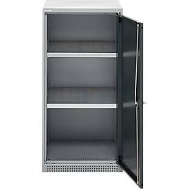 Schäfer Shop Genius Flügeltürschrank FS, Stahl, mit Belüftungslöchern, B 545 x T 420 x H 1105 mm, 3 OH, weißaluminium RAL 9006/anthrazitgrau RAL 7016, bis 250 kg