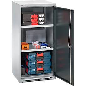 Schäfer Shop Genius Flügeltürschrank FS, Stahl, mit Belüftungslöchern, B 545 x T 420 x H 1105 mm, 3 OH, weißaluminium RAL 9006/anthrazitgrau RAL 7016, bis 250 kg