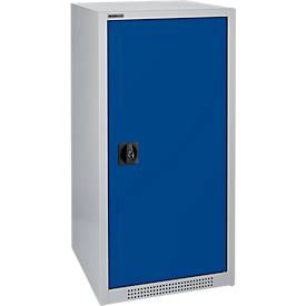 Schäfer Shop Genius Flügeltürschrank FS, Stahl, mit Belüftungslöchern, B 545 x T 420 x H 1105 mm, 3 OH, weißaluminium RAL 9006/enzianblau RAL 5010, bis 250 kg