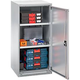 Schäfer Shop Genius Flügeltürschrank FS, Stahl, mit Belüftungslöchern, B 545 x T 420 x H 1105 mm, 3 OH, weißaluminium RAL 9006/weißaluminium RAL 9006, bis 250 kg