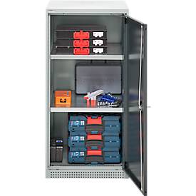 Schäfer Shop Genius Flügeltürschrank FS, Stahl, mit Belüftungslöchern, B 545 x T 620 x H 1105 mm, 3 OH, lichtgrau/anthrazitgrau, bis 250 kg