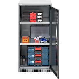 Schäfer Shop Genius Flügeltürschrank FS, Stahl, mit Belüftungslöchern, B 545 x T 620 x H 1105 mm, 3 OH, weißaluminium/anthrazitgrau, bis 250 kg