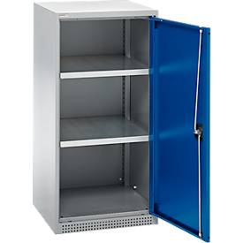 Schäfer Shop Genius Flügeltürschrank FS, Stahl, mit Belüftungslöchern, B 545 x T 620 x H 1105 mm, 3 OH, weißaluminium/enzianblau, bis 250 kg