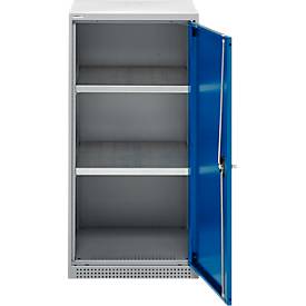 Schäfer Shop Genius Flügeltürschrank FS, Stahl, mit Belüftungslöchern, B 545 x T 620 x H 1105 mm, 3 OH, weißaluminium/enzianblau, bis 250 kg