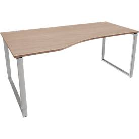 Schäfer Shop Genius Freiformschreibtisch MODENA FLEX, Bügelfuß, manuell höhenverstellbar, Ansatz links, B 1800 mm, Eiche-Dekor