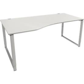 Schäfer Shop Genius Freiformschreibtisch MODENA FLEX, Bügelfuß, manuell höhenverstellbar, Ansatz links, B 1800 mm, lichtgrau