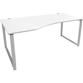 Schäfer Shop Genius Freiformschreibtisch MODENA FLEX, Bügelfuß, manuell höhenverstellbar, Ansatz links, B 1800 mm, weiß 