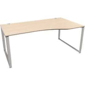 Schäfer Shop Genius Freiformschreibtisch MODENA FLEX, Bügelfuß, manuell höhenverstellbar, Ansatz rechts, B 1800 mm, Ahorn-Dekor 