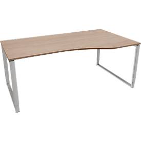 Schäfer Shop Genius Freiformschreibtisch MODENA FLEX, Bügelfuß, manuell höhenverstellbar, Ansatz rechts, B 1800 mm, Eiche-Dekor
