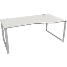 Schäfer Shop Genius Freiformschreibtisch MODENA FLEX, Bügelfuß, manuell höhenverstellbar, Ansatz rechts, B 1800 mm, lichtgrau