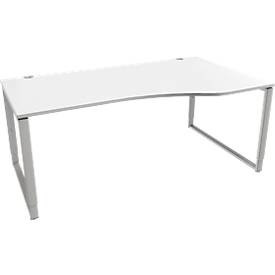 Schäfer Shop Genius Freiformschreibtisch MODENA FLEX, Bügelfuß, manuell höhenverstellbar, Ansatz rechts, B 1800 mm, weiß