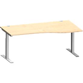 Schäfer Shop Genius Freiformschreibtisch MODENA FLEX, C-Fuß-Rechteckrohr, B 1800 mm, Ansatz rechts, Ahorn/weißalu