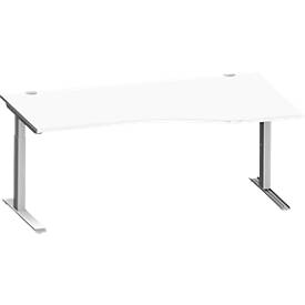 Schäfer Shop Genius Freiformschreibtisch MODENA FLEX, C-Fuß-Rechteckrohr, B 1800 mm, Ansatz rechts, weiß/weißalu