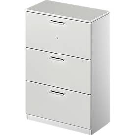 Schäfer Shop Genius Hängeregistraturschrank TETRIS SOLID, 3 OH, B 800 mm, abschließbar, mit Abdeckplatte, lichtgrau/weißalu