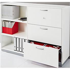 Schäfer Shop Genius Hängeregistraturschrank TETRIS SOLID, 3 OH, B 800 mm, abschließbar, mit Abdeckplatte, weiß/weißalu