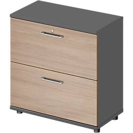 Schäfer Shop Genius Hängeregistraturschrank TETRIS WOOD, 2 OH, B 800 x T 421 x H 800 mm, Höhe inkl. Gleiter, graphit/Eiche