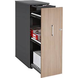 Schäfer Shop Genius Hochcontainer TETRIS WOOD, 3 Schübe + 1 Utensilienauszug, B 424 x T 803 x H 1296 mm, graphit/Eiche