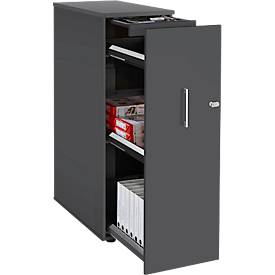 Schäfer Shop Genius Hochcontainer TETRIS WOOD, 3 Schübe + 1 Utensilienauszug, B 424 x T 803 x H 1296 mm, graphit