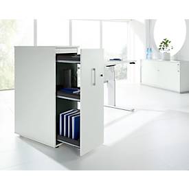 Schäfer Shop Genius Hochcontainer TETRIS WOOD, 3 Schübe + 1 Utensilienauszug, B 424 x T 803 x H 1296 mm, lichtgrau