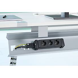 Schäfer Shop Genius Kabelkanal für Tisch 90° Winkel, abklappbar, Stahl, weißaluminium, Breite 800 mm +  1600 mm