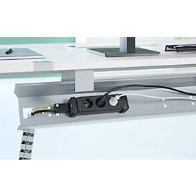 Schäfer Shop Genius Kabelkanal für Tischbreite 1600 mm, abklappbar, Stahl, weißaluminium, B 1200 mm