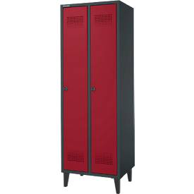 Schäfer Shop Genius Kleiderspind mit Füßen, 2 Abteile, 300 mm Abteilbreite, Sicherheitsdrehriegelverschluss, anthrazit/rubinrot