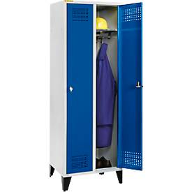 Schäfer Shop Genius Kleiderspind mit Füßen, 2 Abteile, 300 mm Abteilbreite, Sicherheitsdrehriegelverschluss, enzianblau
