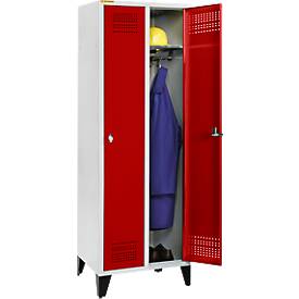 Schäfer Shop Genius Kleiderspind mit Füßen, 2 Abteile, 300 mm Abteilbreite, Sicherheitsdrehriegelverschluss, rubinrot