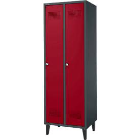 Schäfer Shop Genius Kleiderspind mit Füßen, 2 Abteile, 300 mm Abteilbreite, Zylinderschloss, anthrazit/rubinrot