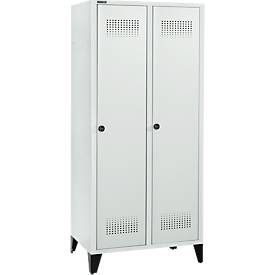 Schäfer Shop Genius Kleiderspind mit Füßen, 2 Abteile, 400 mm Abteilbreite, Sicherheitsdrehriegelverschluss, lichtgrau