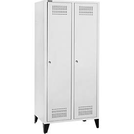 Schäfer Shop Genius Kleiderspind mit Füßen, 2 Abteile, 400 mm Abteilbreite, Zylinderschloss, lichtgrau