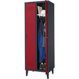 Schäfer Shop Genius Kleiderspind mit Füßen, 2 Abteile, Sicherheitsdrehriegelverschluss, anthrazit RAL 7016/rot