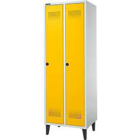 Schäfer Shop Genius Kleiderspind mit Füßen, 2 Abteile, Sicherheitsdrehriegelverschluss, lichtgrau/gelb