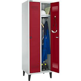 Schäfer Shop Genius Kleiderspind mit Füßen, 2 Abteile, Sicherheitsdrehriegelverschluss, lichtgrau/rot