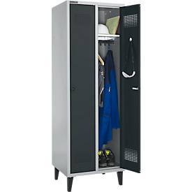 Schäfer Shop Genius Kleiderspind mit Füßen, 2 Abteile, Sicherheitsdrehriegelverschluss, weißaluminium RAL 9016/anthrazit