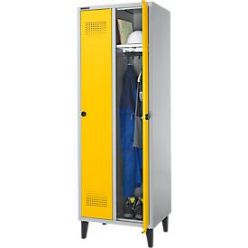 Schäfer Shop Genius Kleiderspind mit Füßen, 2 Abteile, Sicherheitsdrehriegelverschluss, weißaluminium RAL 9016/gelb