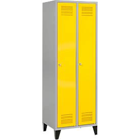 Schäfer Shop Genius Kleiderspind mit Füßen, 2 Abteile, Zylinderschloss, weißaluminium RAL 9016/gelb