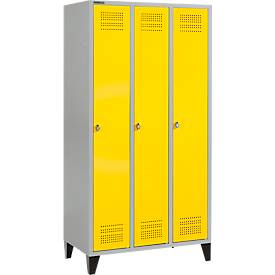 Schäfer Shop Genius Kleiderspind mit Füßen, 3 Abteile, Drehverschluss, hellsilber/gelb