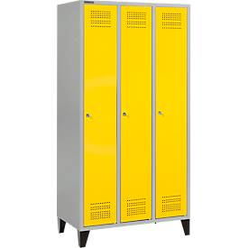 Schäfer Shop Genius Kleiderspind mit Füßen, 3 Abteile, Zylinderschloss, hellsilber/gelb